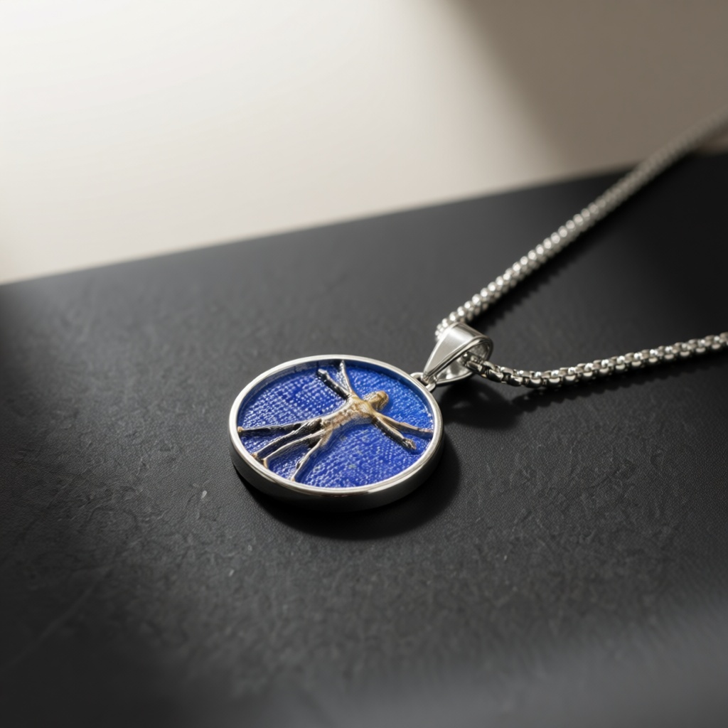 Art Craft Meaning - Collier Médaillon Homme de Vitruve Classique,